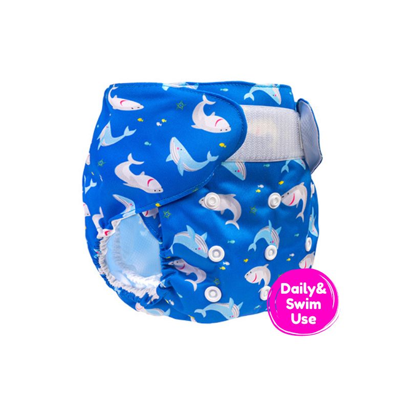 Baby Reusable Swim Diaper - Blue Shark - Free Size