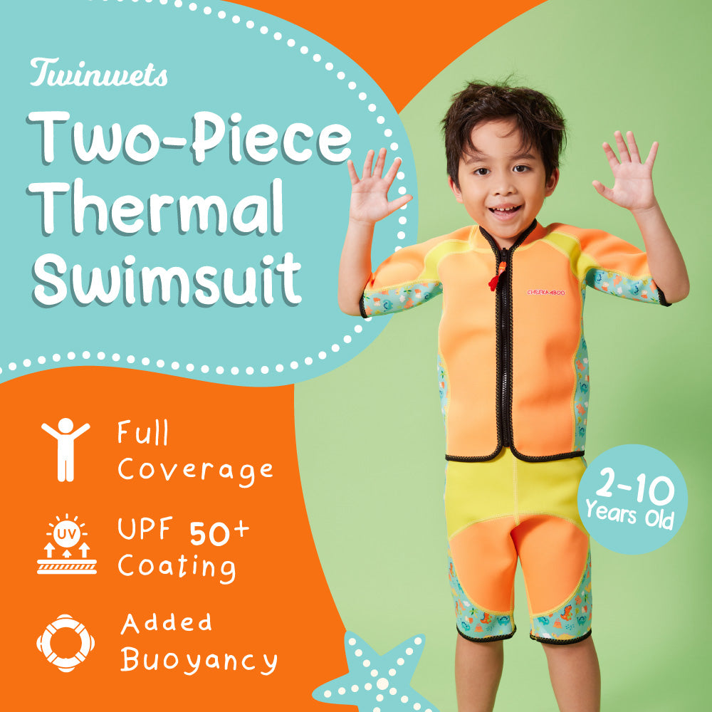Twinwets Toddler Thermal Swimsuit UPF50+ Orange Dino