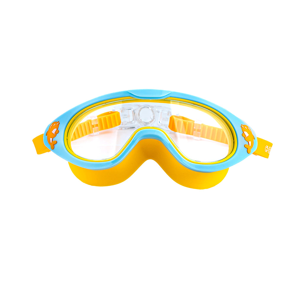 Wide Frame Swimming Goggles With Buckle - Blue Yellow Dolphin