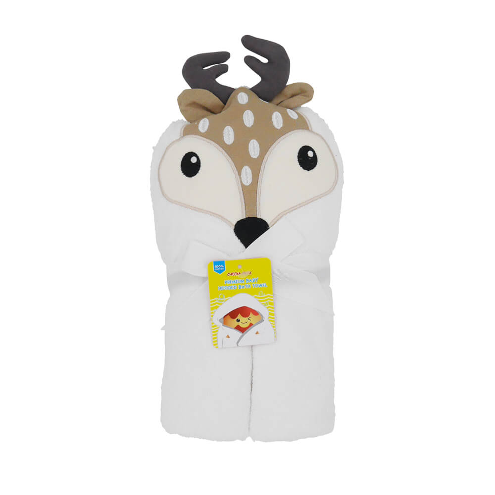 Premium 3D Animal Hooded Cotton Bath Towel - White Deer