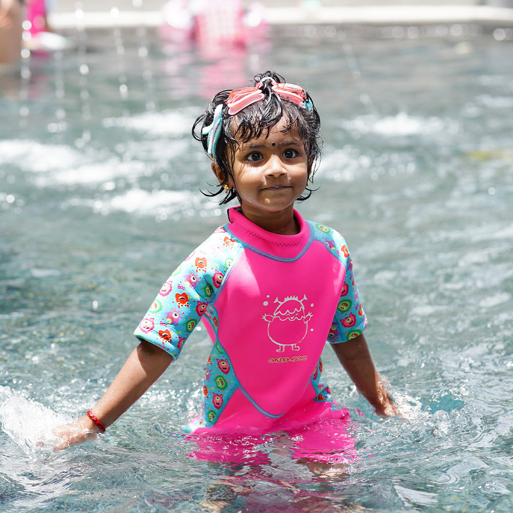 Kiddies Toddler Thermal Swimsuit UPF50+ Pink Monster
