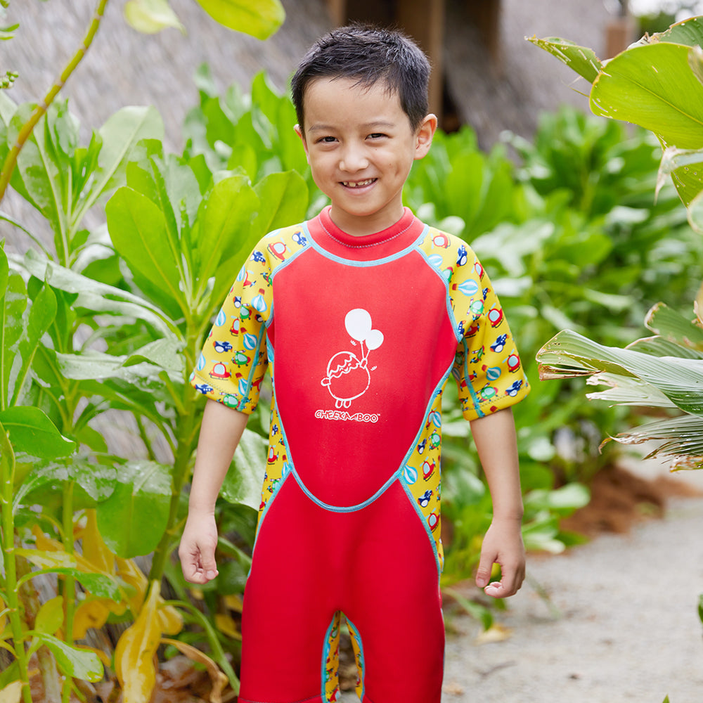 Kiddies Toddler Thermal Swimsuit UPF50+ Red Sky Transportation