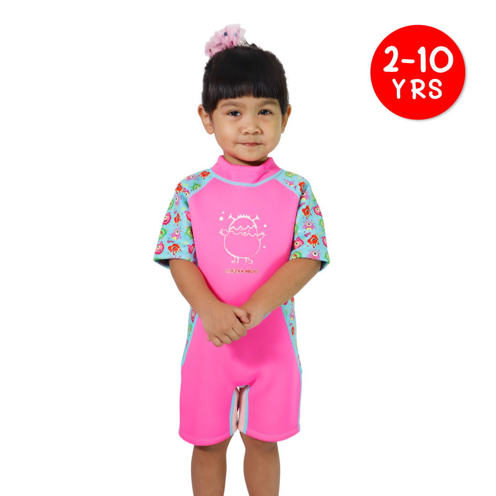 Kiddies Toddler Thermal Swimsuit UPF50+ Pink Monster