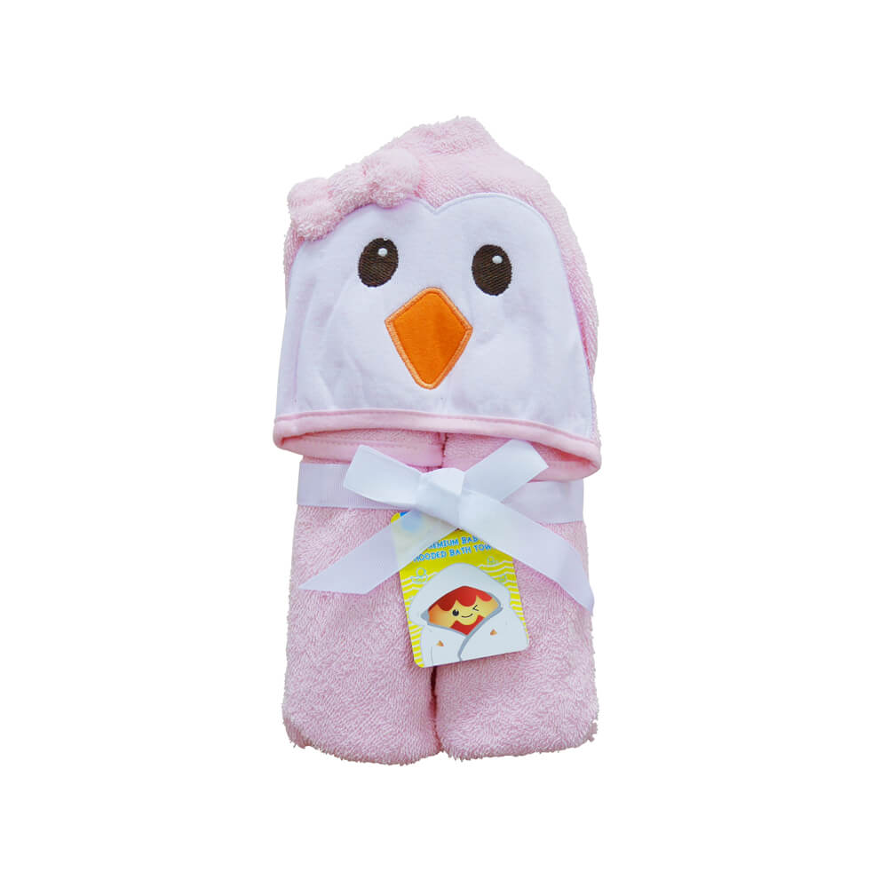 3D Animal Hooded Cotton Bath Towel - Pink Penguin