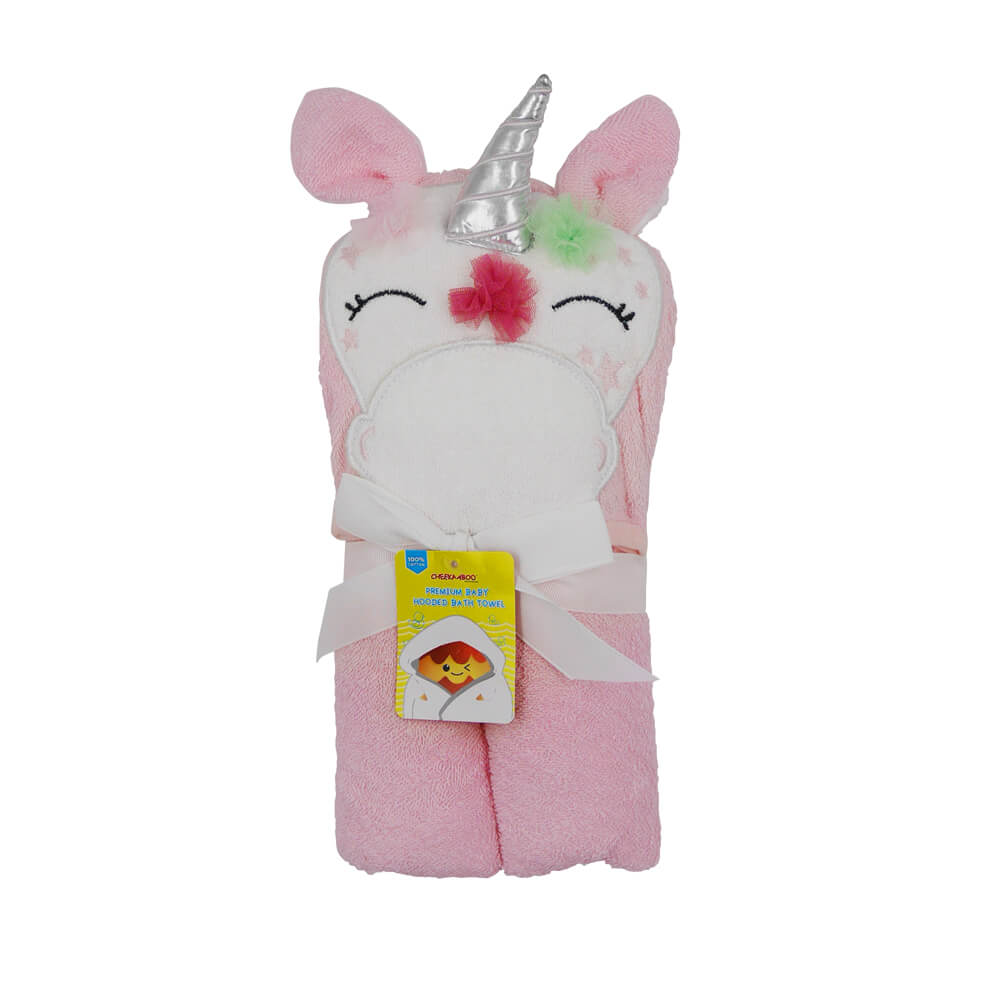 Premium 3D Animal Hooded Cotton Bath Towel - Pink Unicorn
