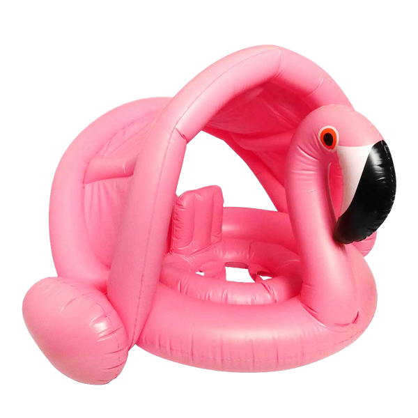 Baby Swim Float with Sunshade Flamingo 6 Months Old Above Cheekaaboo