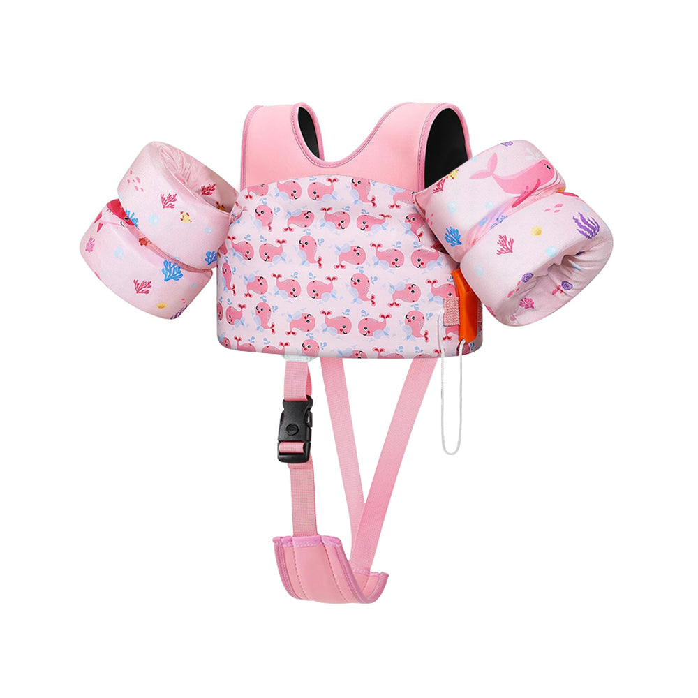 Kids Adjustable Swim Vest with Buckles - Pink Whale
