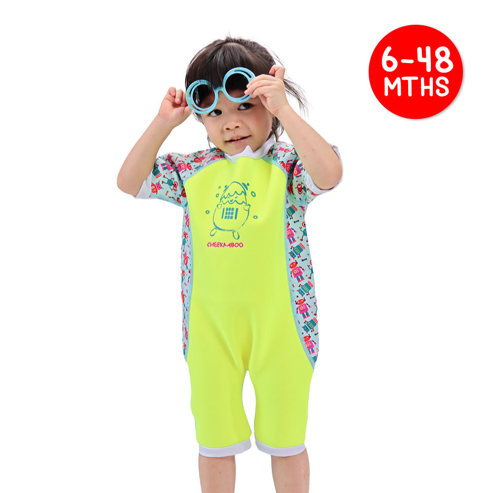 Warmiebabes Baby & Toddler Thermal Swimsuit UPF50+ Green Robot